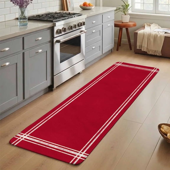 Hallway Runner Rug Indoor Outdoor 19.7"x63", Pure Red Absorbent Non Slip Floor Rug, Simple Solid Color Low Profile Door Mat for Double Door Kitchen Laundry Room Corridor Mudroom