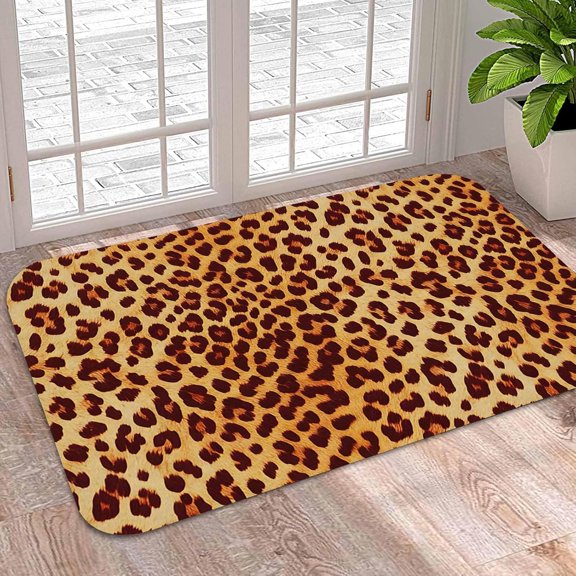 Hallway Runner Rug Leopard Print Animal Skin Texture Kitchen Runner Rugs Non-Slip Doormats Absorbent Bath Rugs, Wild Style Front Doormat for Bedroom Bathroom 16x24in