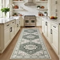 thumbnail image 1 of Hallway Runner Rug Non Slip - Washable 2.6x8 Kitchen Rugs for Living Room, Low-Pile Soft Bedroom Rug Indoor Floor Stain Resistant Carpets for Entryway, Laundry, Bathroom Green Ivory, 1 of 18