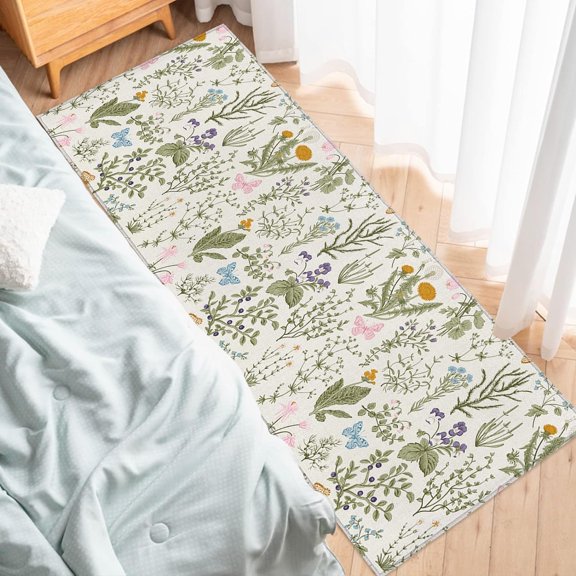 Hallway Runner Rug, Spring Flower Leaves Vintage Spring Dandelion Floral Wildflowers,Soft Non Slip Entry Mat Washable Kitchen Area Carpet for Bathroom,Bedroom,Living Room,1 Piece, 15.7x47.2 Inch