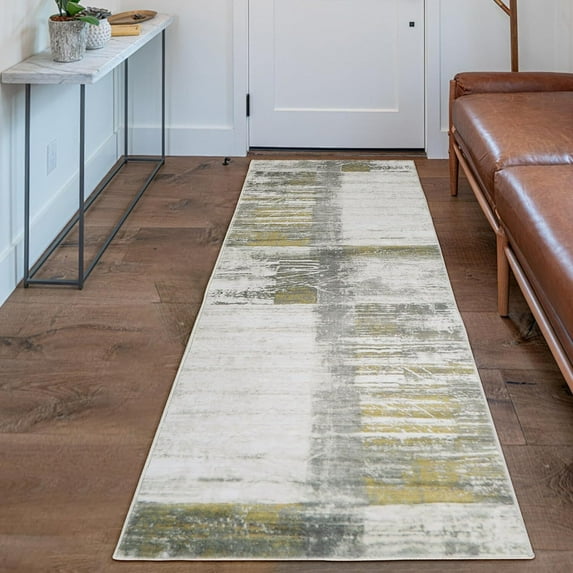 Hallway Runner Rug, Vintage Soft Laundry Rug Runner, Non Slip Entryway Mat, Washable Farmhouse Kitchen Area Carpet for Bathroom Bedroom Laundry Room (2'x 6' Yellow)