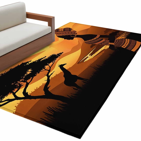 Hallway Runner Rugs 2.7x5 Ft, Africa Black Women Non Slip Area Rugs for Kitchen Bedroom Entryway, African Native Ethnic Sunset Washable Carpet Runner Rug Floor Mats for Bedroom Home Decor