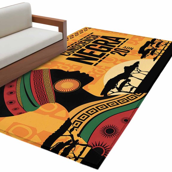 Hallway Runner Rugs 2.7x5 Ft, African Women Non Slip Area Rugs for Kitchen Bedroom Entryway, Orange Sunset Western Tribe Woods Forest Washable Carpet Runner Rug Floor Mats for Bedroom Home Decor