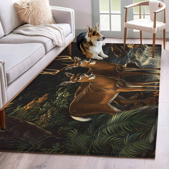 Hallway Runner Rugs 2.7x5 Ft, Autumn Deer Non Slip Area Rugs for Kitchen Bedroom Entryway, Forest River Elk Vintage Washable Carpet Runner Rug Floor Mats for Bedroom Home Decor