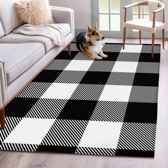 Hallway Runner Rugs 2.7x5 Ft, Black White Plaid Non Slip Area Rugs for Kitchen Bedroom Entryway, Farmhouse Modern Abstract Art Buffalo Washable Carpet Runner Rug Floor Mats for Bedroom Home Decor