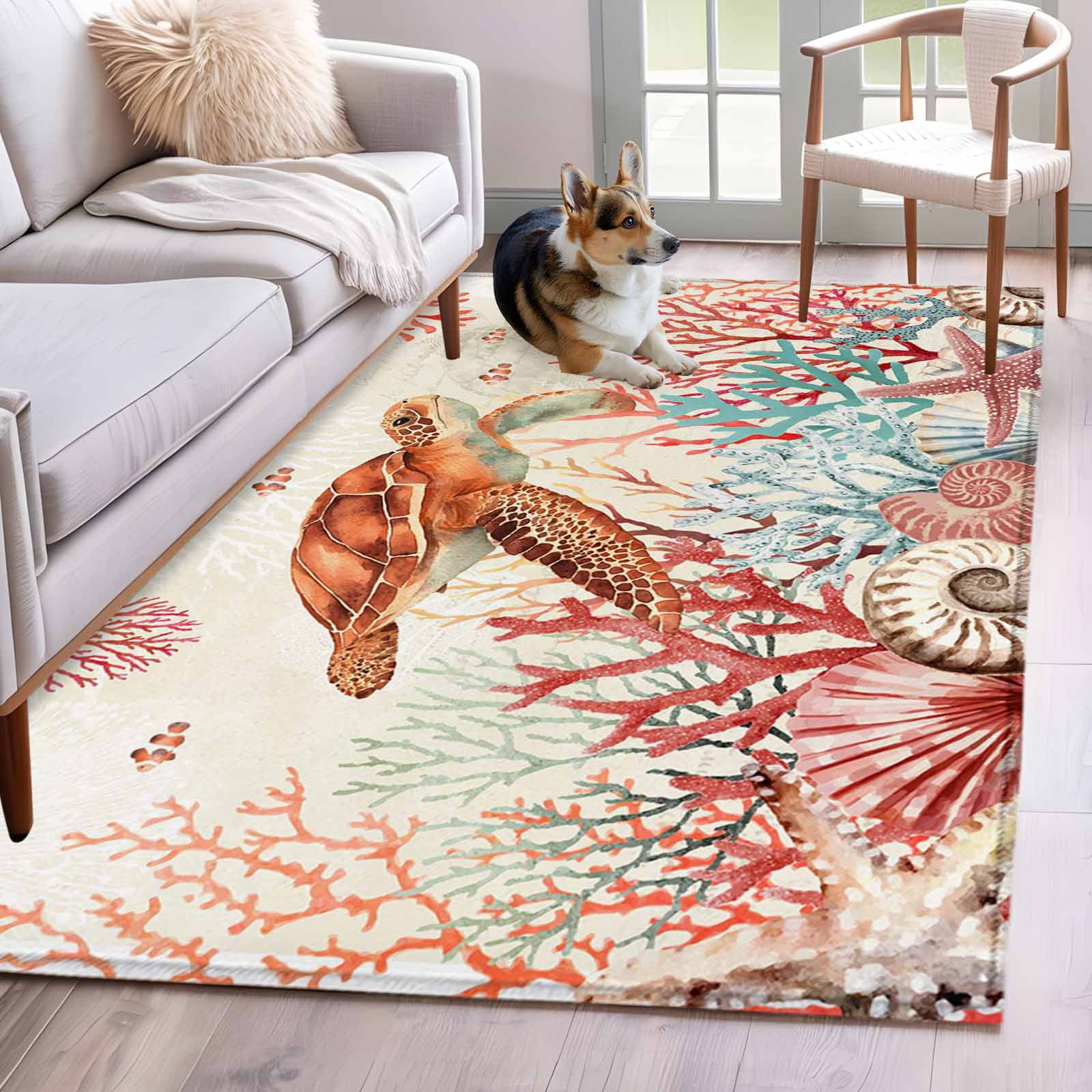 Turtle Rug Runner Hallway Runner Rugs 2.7x5 Ft, Brown Turtle Coastal Non Slip Area Rugs ...