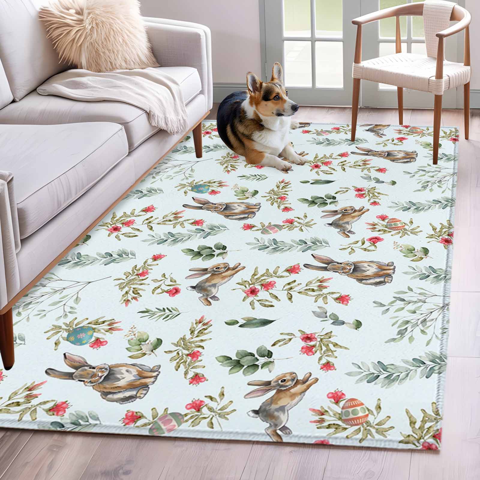 Hallway Runner Rugs 2.7x5 Ft, Bunny Floral Easter Non Slip Area Rugs ...