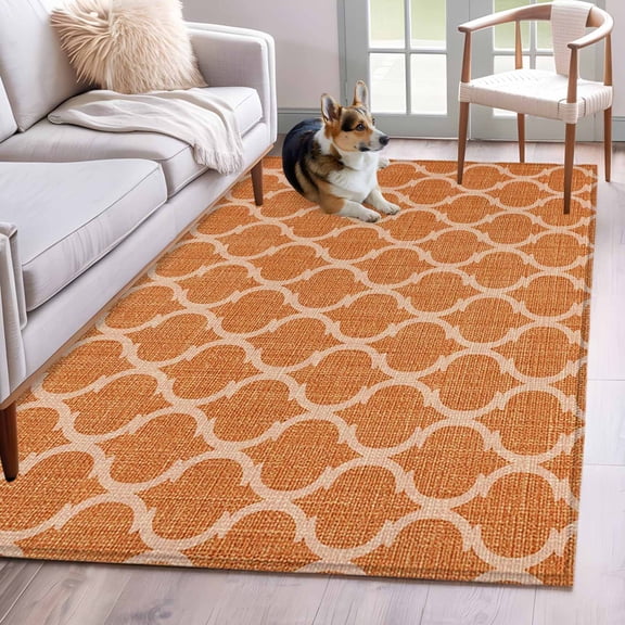 Hallway Runner Rugs 2.7x5 Ft, Burnt Orange Vintage Non Slip Area Rugs for Kitchen Bedroom Entryway, Abstract Art Retro Washable Carpet Runner Rug Floor Mats for Bedroom Home Decor