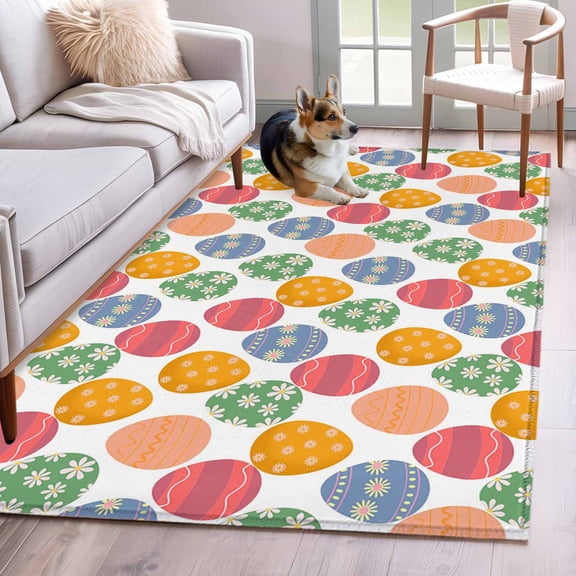 Hallway Runner Rugs 2.7x5 Ft, Easter Eggs Non Slip Area Rugs for Kitchen Bedroom Entryway, Colorful Egg Spring Daisy White Flowers Vintage Washable Carpet Runner Rug Floor Mats for Bedroom