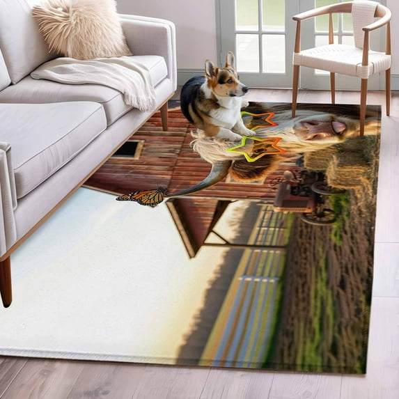Hallway Runner Rugs 2.7x5 Ft, Farm Yaks Non Slip Area Rugs for Kitchen Bedroom Entryway, Farmhouse Barn Funny Animals Butterfly Washable Carpet Runner Rug Floor Mats for Bedroom Home Decor