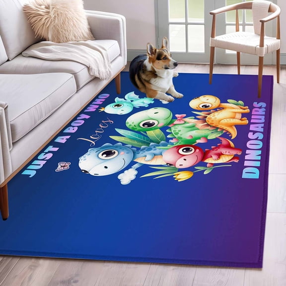 Hallway Runner Rugs 2.7x5 Ft, Funny Dinosaur Non Slip Area Rugs for Kitchen Bedroom Entryway, Cute Dino Purple Cartoon Boys Girls Children Washable Carpet Runner Rug Floor Mats for Bedroom
