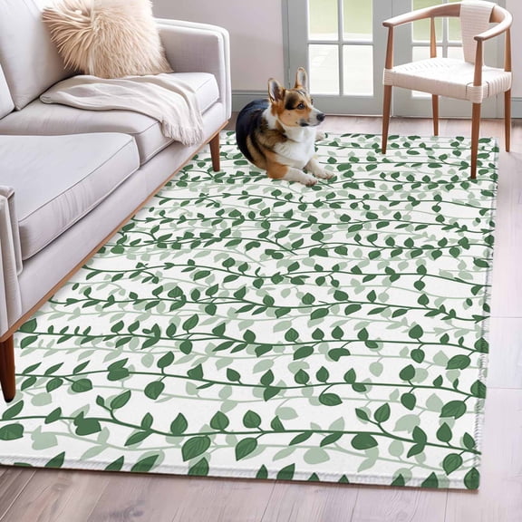 Hallway Runner Rugs 2.7x5 Ft, Green Ivy Leaves Non Slip Area Rugs for Kitchen Bedroom Entryway, Spring Plants Botanical Modern Country Washable Carpet Runner Rug Floor Mats for Bedroom Home Decor