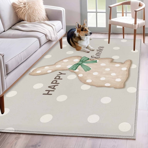 Hallway Runner Rugs 2.7x5 Ft, Happy Easter Bunny Non Slip Area Rugs for Kitchen Bedroom Entryway, Abstract Art Polka Dot Rabbit Washable Carpet Runner Rug Floor Mats for Bedroom Home Decor