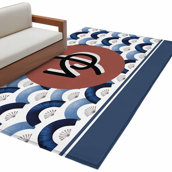 Hallway Runner Rugs 2.7x5 Ft, Japanese Folding Fan Non Slip Area Rugs for Kitchen Bedroom Entryway, Blue Harmony Waves Vintage Washable Carpet Runner Rug Floor Mats for Bedroom Home Decor