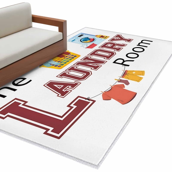 Hallway Runner Rugs 2.7x5 Ft, Laundry Room Non Slip Area Rugs for Kitchen Bedroom Entryway, Cartoon Washing Machine Clothes Washable Carpet Runner Rug Floor Mats for Bedroom Home Decor