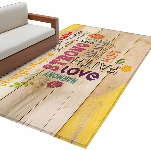 Hallway Runner Rugs 2.7x5 Ft, Love Peace Text Non Slip Area Rugs for Kitchen Bedroom Entryway, Farmhouse Inspirational Quotes Wooden Washable Carpet Runner Rug Floor Mats for Bedroom Home Decor