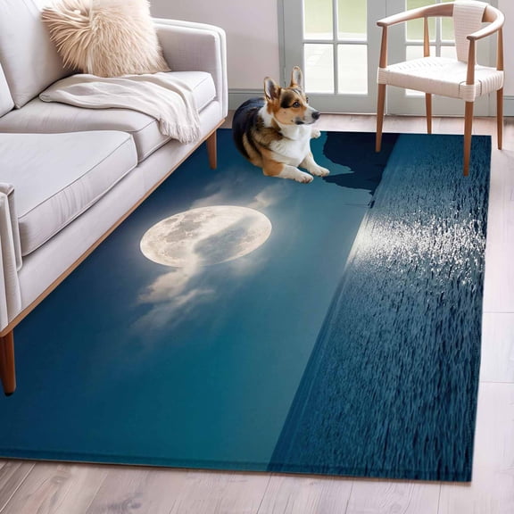 Hallway Runner Rugs 2.7x5 Ft, Moonlight Sea Night Non Slip Area Rugs for Kitchen Bedroom Entryway, Abstract Modern Art Ocean Cloud Washable Carpet Runner Rug Floor Mats for Bedroom Home Decor