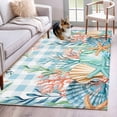 thumbnail image 1 of Hallway Runner Rugs 2.7x5 Ft, Nautical Coastal Non Slip Area Rugs for Kitchen Bedroom Entryway, Summer Beach Shell Coral Seaweed Blue Plaid Washable Carpet Runner Rug Floor Mats for Bedroom, 1 of 8