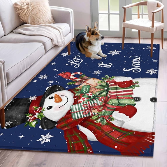 Hallway Runner Rugs 2.7x5 Ft, Navy Blue Snowman Christmas Non Slip Area Rugs for Kitchen Bedroom Entryway, Xmas Snowflake Winter Gifts Washable Carpet Runner Rug Floor Mats for Bedroom Home Decor