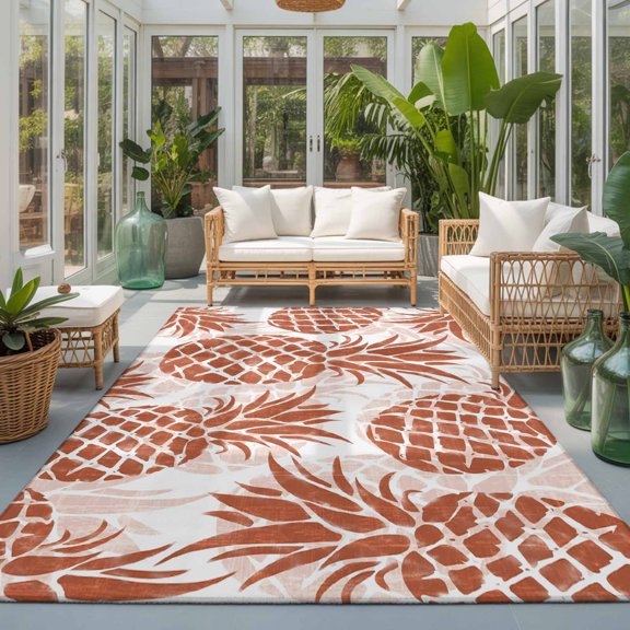 Hallway Runner Rugs 2.7x5 Ft, Red Pineapple Non Slip Area Rugs for Kitchen Bedroom Entryway, Summer Botanical Tropical Fruits Washable Carpet Runner Rug Floor Mats for Bedroom Home Decor