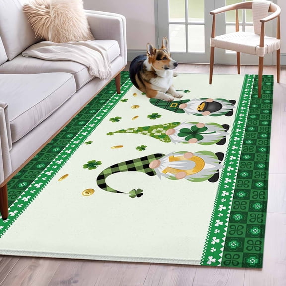 Hallway Runner Rugs 2.7x5 Ft, Saint Patrick's Day Non Slip Area Rugs for Kitchen Bedroom Entryway, Green Gnomes Shamrock Gold Coin Washable Carpet Runner Rug Floor Mats for Bedroom Home Decor