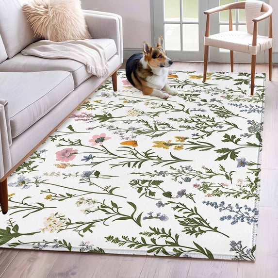 Hallway Runner Rugs 2.7x5 Ft, Spring Summer Floral Non Slip Area Rugs for Kitchen Bedroom Entryway, Farmhouse Botanical Butterflies Washable Carpet Runner Rug Floor Mats for Bedroom Home Decor