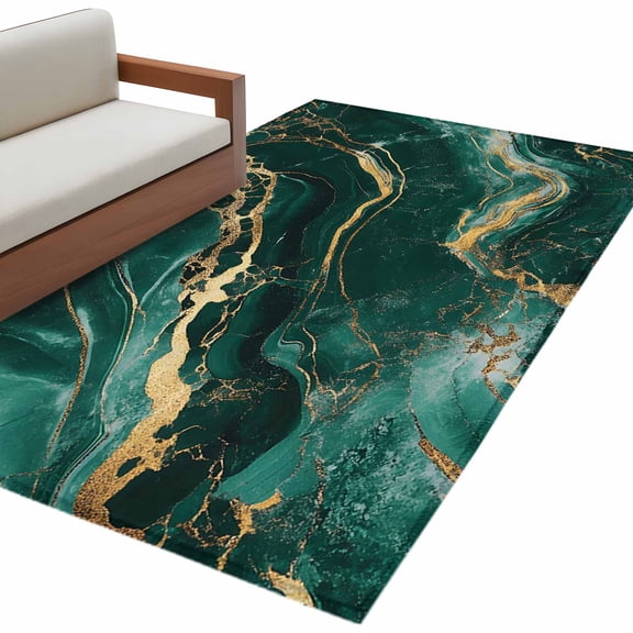 Hallway Runner Rugs 2.7x5 Ft, Teal Golden Marble Non Slip Area Rugs for Kitchen Bedroom Entryway, Modern Farmhouse Gradient Texture Washable Carpet Runner Rug Floor Mats for Bedroom Home Decor