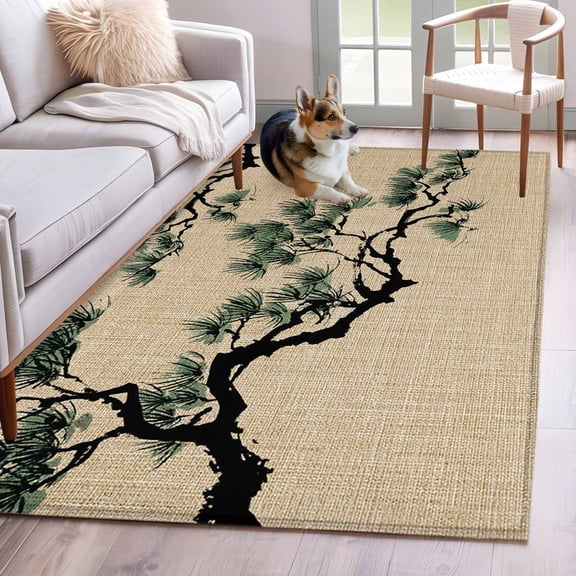 Hallway Runner Rugs 2.7x5 Ft, Teal Pine Tree Non Slip Area Rugs for Kitchen Bedroom Entryway, Farmhouse Botanical Country Rustic Washable Carpet Runner Rug Floor Mats for Bedroom Home Decor