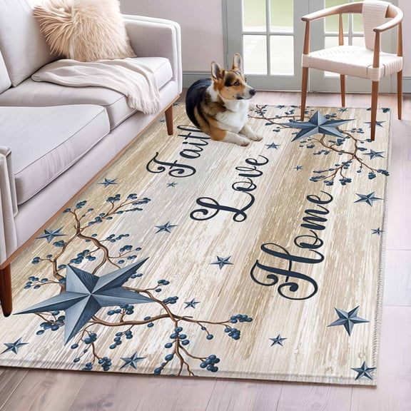 Hallway Runner Rugs 2.7x5 Ft, Texas Stars Vintage Non Slip Area Rugs for Kitchen Bedroom Entryway, Navy Blue Beige Washable Carpet Runner Rug Floor Mats for Bedroom Home Decor Branches Berry