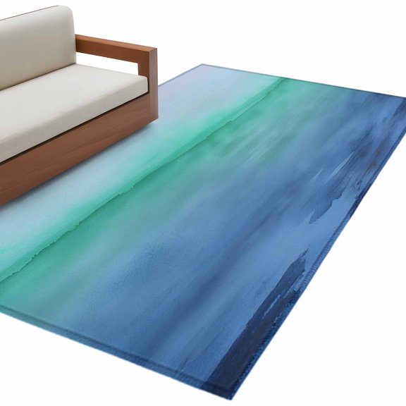 Hallway Runner Rugs 2.7x5 Ft, Turquoise Blue Gray Non Slip Area Rugs for Kitchen Bedroom Entryway, Vintage Minimalist Ombre Abstract Washable Carpet Runner Rug Floor Mats for Bedroom Home Decor