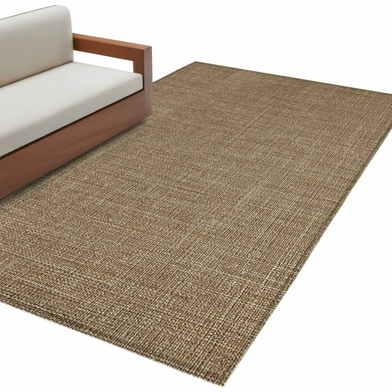 Hallway Runner Rugs 2.7x5 Ft, Vintage Brown Non Slip Area Rugs for Kitchen Bedroom Entryway, Farmhouse Retro Dark Solid Color Linen Texture Washable Carpet Runner Rug Floor Mats for Bedroom