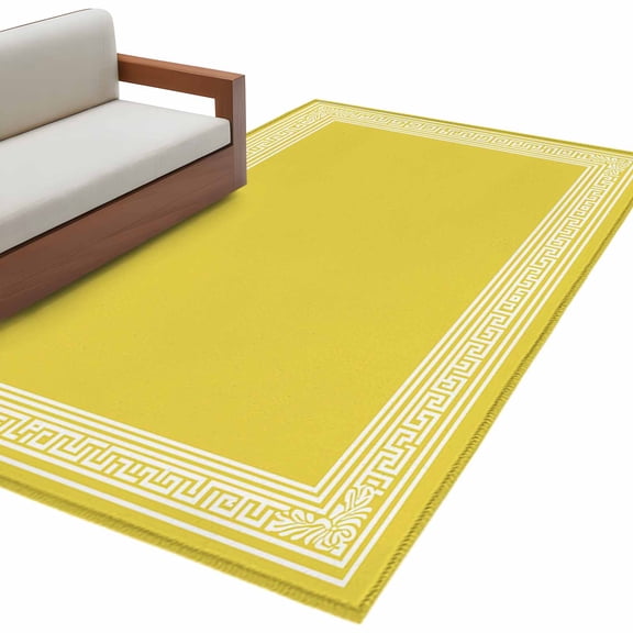 Hallway Runner Rugs 2.7x5 Ft, Yellow Greek Key Non Slip Area Rugs for Kitchen Bedroom Entryway, Geometric Greece Ancient Farmhouse Geo Washable Carpet Runner Rug Floor Mats for Bedroom Home Decor