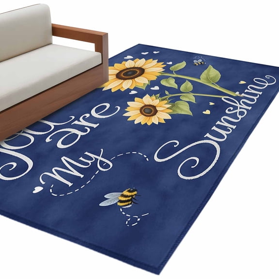 Hallway Runner Rugs 2.7x5 Ft, You Are My Sunshine Non Slip Area Rugs for Kitchen Bedroom Entryway, Yellow Sunflowers Cute Bees Heart Blue Washable Carpet Runner Rug Floor Mats for Bedroom Home Decor