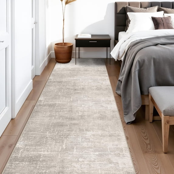 Hallway Washable Runner Rug - 2'6x14 Kitchen Rugs Stain Resistant Entryway Area Abstract Soft Floor Mat Non-slip Indoor Farmhouse Carpet For Bathroom Living Room Bedroom(2'6x14 Beige/cream