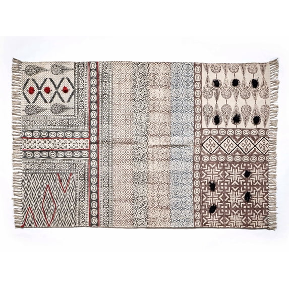 Hallway rug kilim cotton carpet Kitchen dining room rug Hand block printed area rug Stair woven cotton durries
