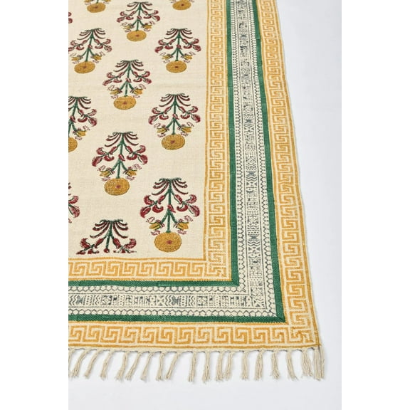 Hallway runner kilim cotton carpet Kitchen dining room rug Hand block printed area rug Stair woven cotton durries 3x10 5x10 4x15 feet