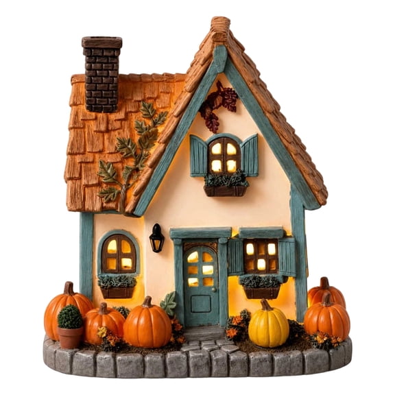 Hallween Glowing Pumpkin Ornament Resin Lighted Pumpkin House Decor with Warm Light