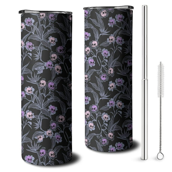 Hallween Goth Skull Gothic Tumbler with Straw, Goth Skull Gothic Stainless Steel Double Walled Vacuum Insulated Cup, Spooky Holiday Gifts for Women Men
