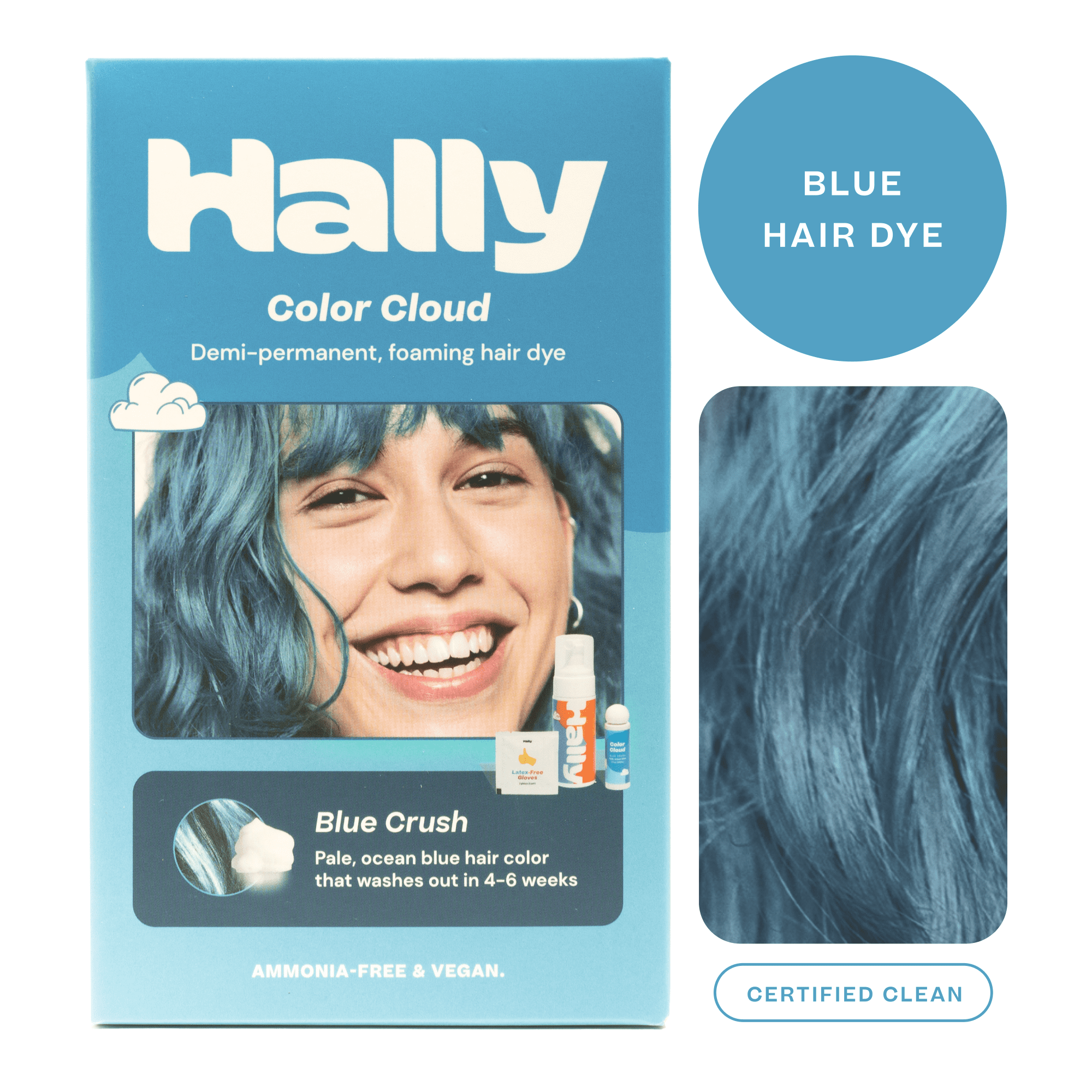Hally Hair Color Cloud Demi Permanent Hair Dye, Blue Crush, 2.5 Oz
