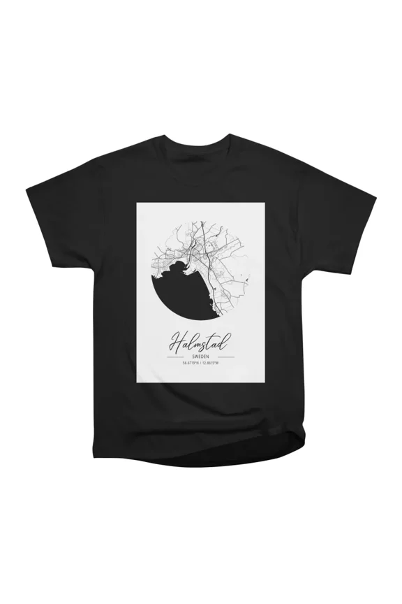 Halmstad Sweden Black Water City Map T-Shirt Tee Gift For Him Merch For Her Apparel For Fr