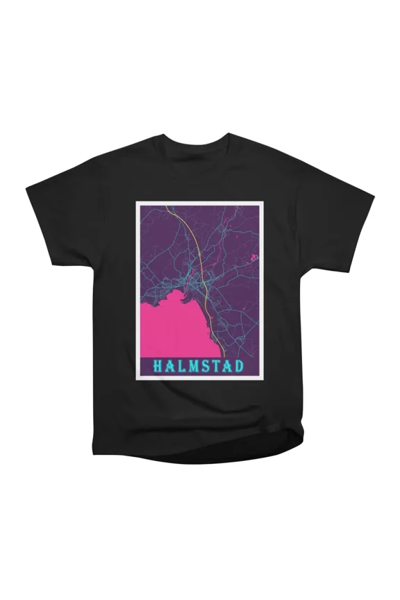 Halmstad Sweden Neon City Map T-Shirt Tee Gift For Him Merch For Her Apparel For Friend