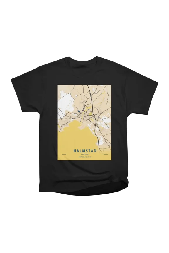 Halmstad Sweden Yellow City Map T-Shirt Tee Gift For Him Merch For Her Apparel For Friend