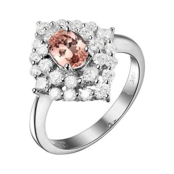 Halo 1.25 Carat Morganite and Diamond Engagement Ring for Women in 14k White Gold morganite and diamond engagement ring