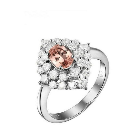 Halo 1.25 Carat Morganite and Diamond Engagement Ring for Women in 14k White Gold morganite and diamond engagement ring