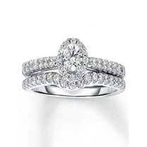 Halo 1 Carat Round Halo Diamond Wedding Ring Set in White Gold