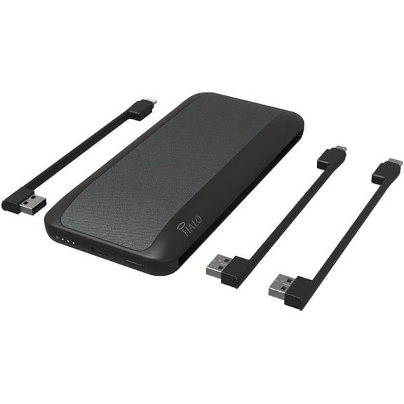 Halo 10000 AC - Contains a 10,000mAh Internal Battery with Built-in AC Wall Plug & Charging Cables - Black