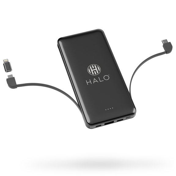 Halo 10K mAh Power Bank w/Integrated Cables & Fast Charging - Black Y201