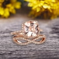 thumbnail image 1 of Halo 2 Pcs 10k Rose Gold 1.75 Carat Cushion Cut Morganite Engagement Ring Set Custom Made Flaming Jewelry Twisted Across Matching Band Art Deco Anniversary Ring, 1 of 5