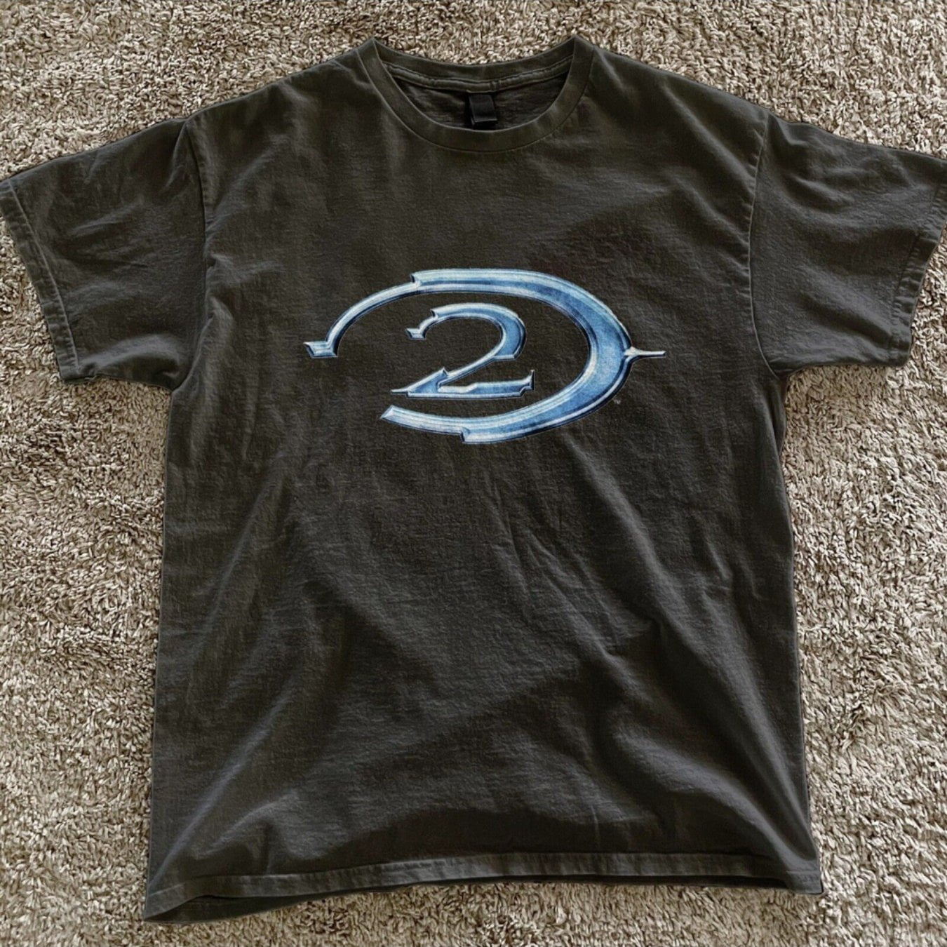 Halo 2 retro black tee blue logo Vintage Gaming Shirt Y2k ad campaign promo