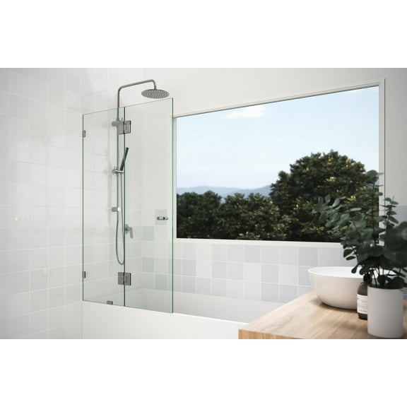 Halo 34 in x 58 in Glass Bathtub Shower Door - Glass Hinge